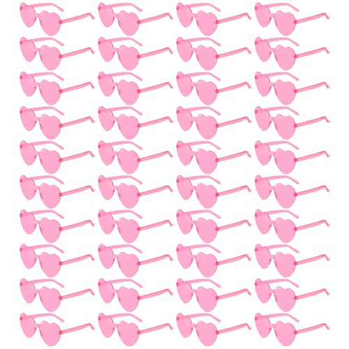 Pibupibu Wholesale 40 Pack Rimless Heart Shaped Sunglasses Bulk Adults Unisex, Fun Colorful Heart Glasses Party Favors - color: Pink