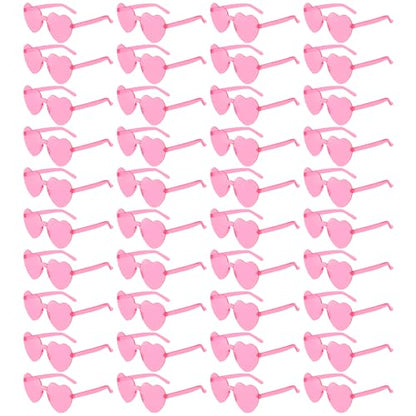 Pibupibu Wholesale 40 Pack Rimless Heart Shaped Sunglasses Bulk Adults Unisex, Fun Colorful Heart Glasses Party Favors - color: Pink
