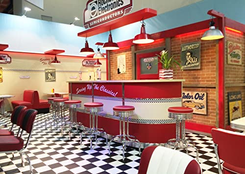 BELECO 15x8ft Fabric Retro 50s Diner Backdrop Classic 1950s Fast Food Soda Shop Restaurant Rockin Dinner Party Dining Background 50s Diner Party Supplies Banner Photo Booth Studio Props - size: 15x8FT