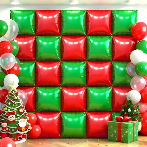 25Pcs Red and Green Square Foil Balloons Wall Backdrop, Double Sided Metallic Foil Balloons Tunnel Arch Garland Kit for Photo Booth Birthday Wedding Graduation Halloween Party Decorations - color: Red and Green, size: 25PCS