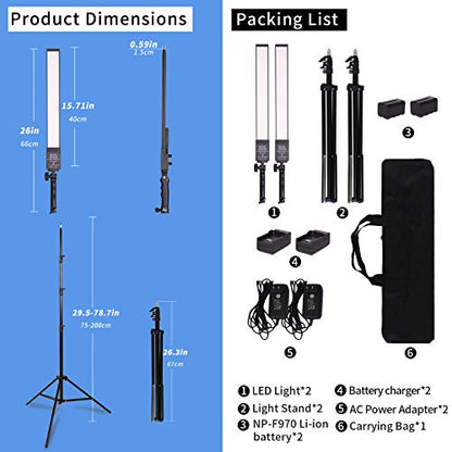 LED Video Light Battery Powered Photography Light Portable Handheld Wand,Dimmable 2800-5500K Photo Studio Light Kit with NP-970 Li-ion Battery and Stand for Portrait, YouTube,Outdoor Video - size: Lighting kit+NP-F970 battery