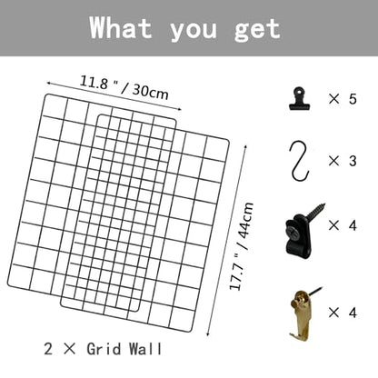 Metal Mesh Wall Grid Panel for Photo Display,Message Board,Size: 17.5" x 11.8",Pack of 2 (Black) - color: Black