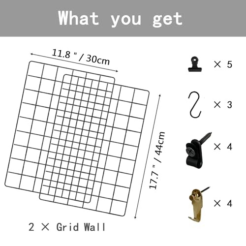Metal Mesh Wall Grid Panel for Photo Display,Message Board,Size: 17.5" x 11.8",Pack of 2 (Black) - color: Black