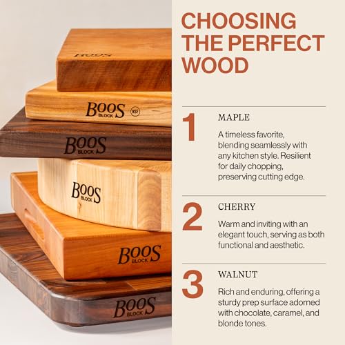 John Boos B Series Square Wooden Walnut Cutting Board 12”x12” – 1.5” Thick, 5-lb Non-Reversible Butcher Block with Stainless Steel Bun Feet & Edge-Grain - color: Walnut with Stainless Steel Feet, size: 9"L x 9"W