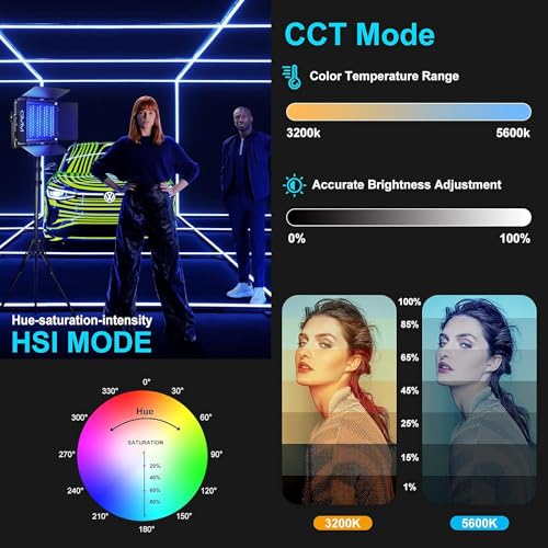 GVM 1300D RGB LED Video Light, 65W Video Lighting Kit with Bluetooth Control, 25000lux/0.5m, 2 Packs Led Panel Light for YouTube Studio, Video Shooting, Broadcasting, Conference, 18 Kinds Scene Modes - size: 1300D-65W 2 Pack
