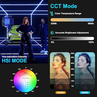 GVM 1300D RGB LED Video Light, 65W Video Lighting Kit with Bluetooth Control, 25000lux/0.5m, 2 Packs Led Panel Light for YouTube Studio, Video Shooting, Broadcasting, Conference, 18 Kinds Scene Modes - size: 1300D-65W 2 Pack