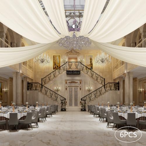 Beige Ceiling Drapes for Wedding, 6 Panels 5FT*20FT Wedding Arch Draping, Chiffon Fabric Backdrop Drapes, Wedding Ceiling Decorations - color: 6 Panels 5FT*20FT, Beige