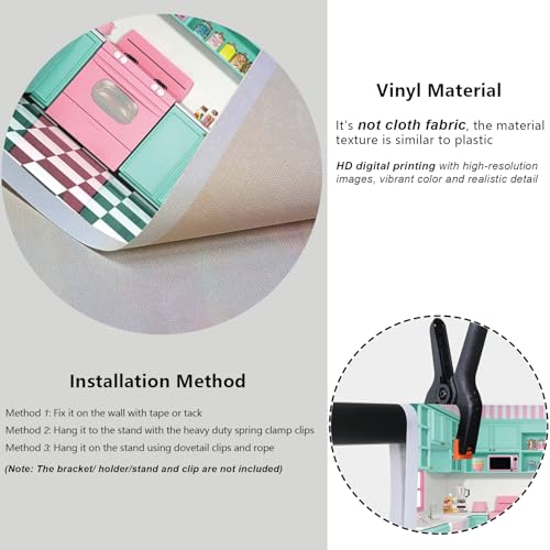 YongFoto Pink Green Retro Kitchen Backdrop 10x5ft Cooking Baking House Photography Background Cake Smash Sweet Baby Girl Birthday Party Banner Kids Portraits Photoshoot Wallpaper Booth Props - size: 10ftx5ft