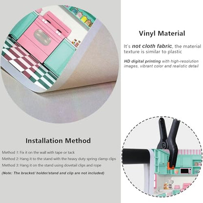 YongFoto Pink Green Retro Kitchen Backdrop 12x8ft Cooking Baking House Photography Background Cake Smash Sweet Baby Girl Birthday Party Banner Kids Portraits Photoshoot Wallpaper Booth Props - size: 12ftx8ft