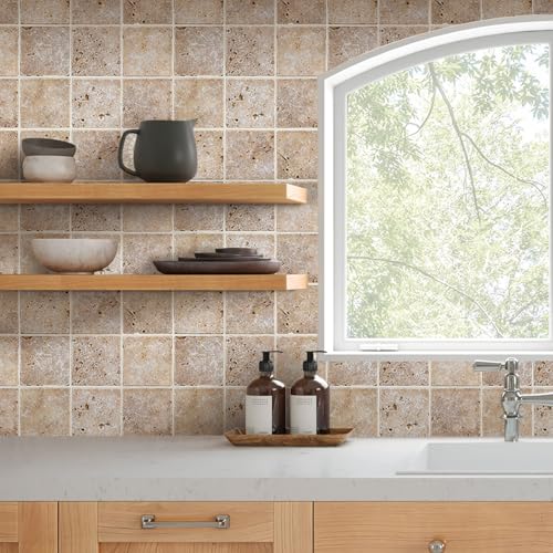 COMSTICKC Peel and Stick Faux Stone Wall Sticker Wall Panels, 10 Pcs 12" x 12", Not Real Stone, Ultra-Light Thin PVC Rock Adhesive Decorative Tiles Wall Covering Wallpaper Interior Decor, Beige/Brown - color: Light Brown