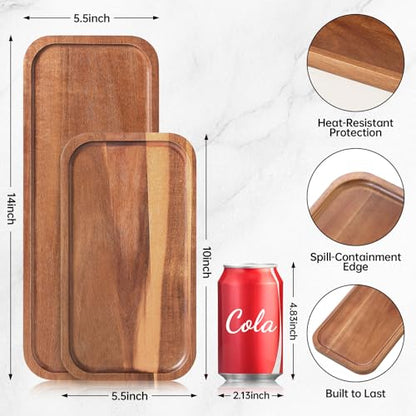 Small Solid Acacia Wood Serving Trays and Platters - Wooden Mini Charcuterie Boards, Rectangle Cheese Board for Food, Bathroom, Home Decor, Kitchen Counter, (14" x 5.5", 1 Pack) - size: 14" x 5.5" x 0.6"