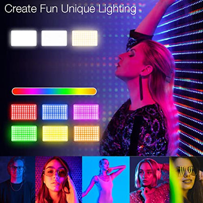 Fugetek RGB LED Video Light with Flexible Desktop Tripod, 77 RGB Beads, Wired Controller, USB Powered, Portable, 3200k-6500k, Streaming, TIK Tok, Photography