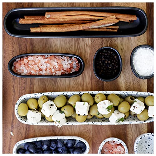 roro Modern Minimalist Matte Black Oval Pinch Bowls – Handmade Ceramic Stoneware, For Spices, Sauces, Q-Tips, Cotton Buds – Set of 2