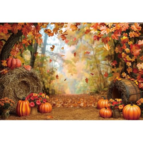 7x5ft Fall Photo Backdrop Maple Leaves and Pumpkin Photography Backdrop Falling Leaves Backdrop Autumn Scenery Photo Background Decorations Photo Props Fall Autumn Tapestry - color: Orange 06612