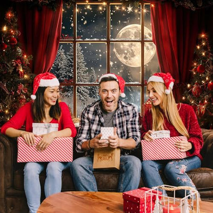 Avezano 8x6 ft Christmas Photo Backdrop Window Full Moon Night Background Red Curtain Christmas Eve Holiday Portrait Backdrop Photo Studio Props - size: 8x6ft