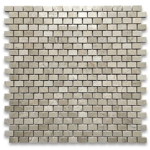 Stone Center Online Crema Marfil Marble 5/8x3/4 Mini Brick Mosaic Tile Polished Kitchen Bath Wall Floor Backsplash Shower (1 Sheet)