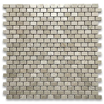 Stone Center Online Crema Marfil Marble 5/8x3/4 Mini Brick Mosaic Tile Polished Kitchen Bath Wall Floor Backsplash Shower (1 Sheet)