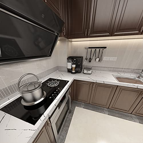 White Granite Wallpaper Peel Stick Glossy Thick Marble Contact Paper for Countertop 16x354 inch Waterproof Oil Proof Self Adhesive Furniture Stickers Kitchen Counter Shelf Liner Wall Vinyl Decorative - color: White, size: 16" x 354"