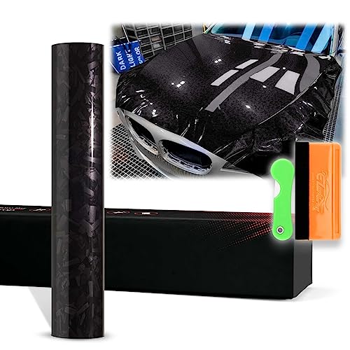 12"x60" (1FTx5FT) Black PET Marble Forged Carbon Fiber Textured Gloss Vinyl Wrap Auto Car Sticker Decal Film Sheet Bubble Free Air Release Technology with Tool Kit - color: Black, size: 12"x60" (1FTx5FT)