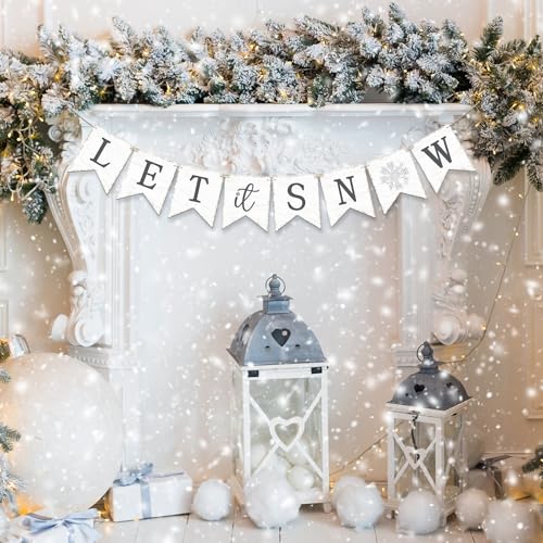 Let It Snow Banner Garland, No DIY Wooden Christmas Banner for Mantle Fireplace Wall, Rustic Let It Snow Christmas Decorations for Home, Winter Wonderland Party Decorations