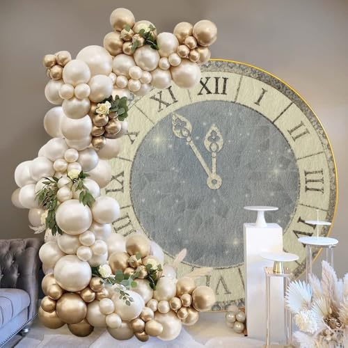 5x5ft Happy New Year 2025 Round Backdrop Cover for New Year Eve Party, Family Party Celebration, Photography Background - color: Grey Blue, size: 5x5ft-Diameter
