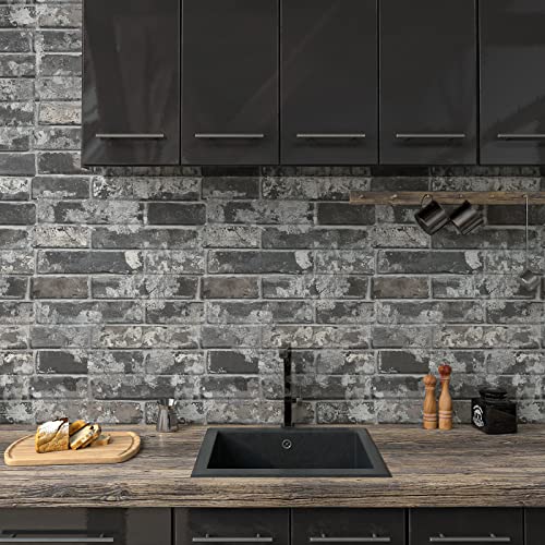 VaryPaper 15.7''x78.7'' Grey Brick Wallpaper Peel and Stick 3D Faux Brick Wall Paper Roll Waterproof Self Adhesive Removable Brick Contact Paper for Walls Bedroom Bathroom Kitchen Backsplash Fireplace - color: Grey Brick, size: 15.7" x 78.7"