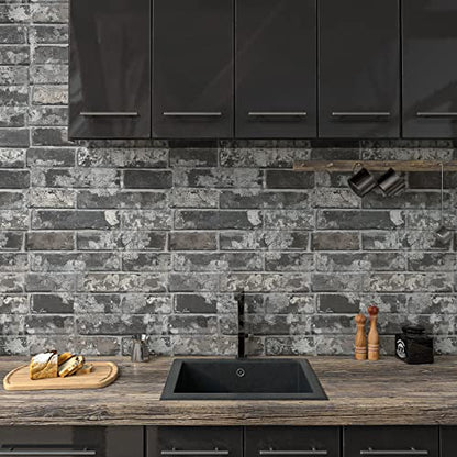 VaryPaper 15.7''x78.7'' Grey Brick Wallpaper Peel and Stick 3D Faux Brick Wall Paper Roll Waterproof Self Adhesive Removable Brick Contact Paper for Walls Bedroom Bathroom Kitchen Backsplash Fireplace - color: Grey Brick, size: 15.7" x 78.7"