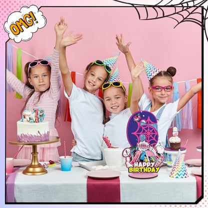 Baderke Pink Spider Theme Birthday Number Sign 16.7'' Purple Spider Birthday Centerpiece for Party Decor Wooden Table Photo Prop(6th) - style: 6th