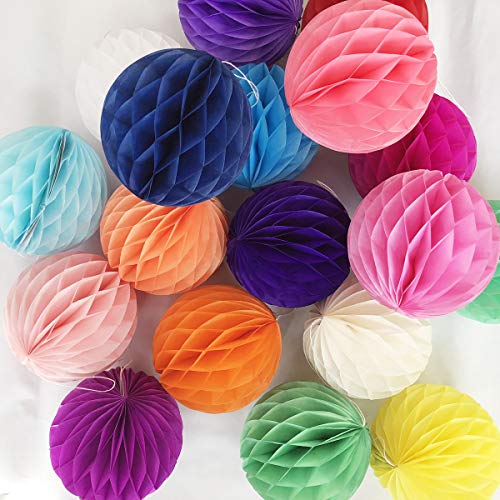 20pcs Honeycomb Flower Balls Party Honeycomb Balls Decoration Paper Flower Balls Tissue Paper Flower Ball Pom Poms Ball for Birthday Wedding Home Decor (6inch, Multi-Color) - color: Multi-Color, size: 6 Inch