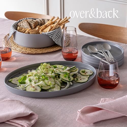 over&back Stackable Stoneware Serving Platter - Elegant 1-Piece Oval Serving Platter to Complete Your Kitchen Set - Perfect for Appetizers, Desserts, and More - 16" L x 11" W - Semi-Matte Charcoal - color: Semi-matte Charcoal, size: Oval Platter (16" L X