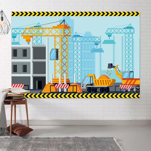 Construction Theme Birthday Photo Backdrop Kids Party Photography Backdrop Dump Truck Excavator Construction Backdrop 8X6FT - color: Construction-2, size: 8X6FT