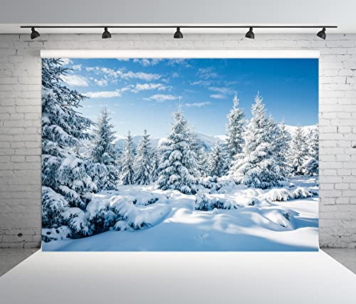 BELECO 12x8ft Fabric Winter Snow Forest Backdrop White Xmas Trees Wintry Scene Alps Photography Background for Christmas New Year Event Party Decorations Banner Holiday Photo Background Photo Props - size: 12x8FT