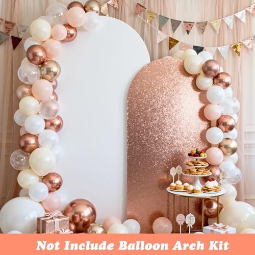 Set of 2 Arch Backdrop Covers Rose Gold and White(7.2Ft, 6Ft), 2-Sided Spandex Fitted Round Top Arch Backdrop Stand Covers for Baby Shower Wedding Birthday Party Supplies (Only Cover) - color: Rose Gold & White, size: 7.2FT/6FT