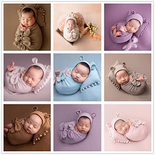 Newborn Baby Boy Girl Photography Props Bow Wrap, Posing Aid, Hat and Blanket Set of 4 Pcs - color: Light Green