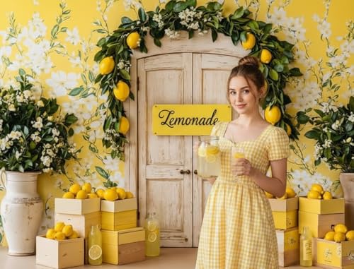 Kate 10x6.5ft Fresh Lemon Shop Backdrops for Photography Retro Wood Door Lemonade Party Background Baby Gilrs Portrait Photo Studio Backdrop - size: 10x6.5ft
