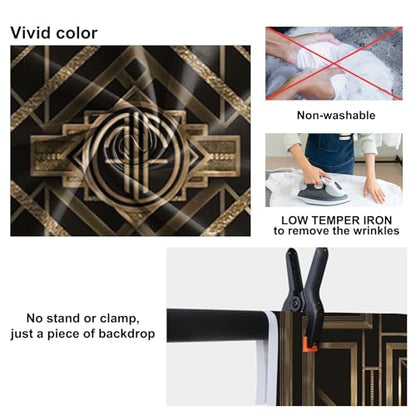 12x8ft Theme Backdrops for Photography Black and Golden Retro Texture Background Luxury Party Crazy Carnival Happy Birthday Party Portrait Booth Photo Studio Video Shooting Props - size: 12x8ft