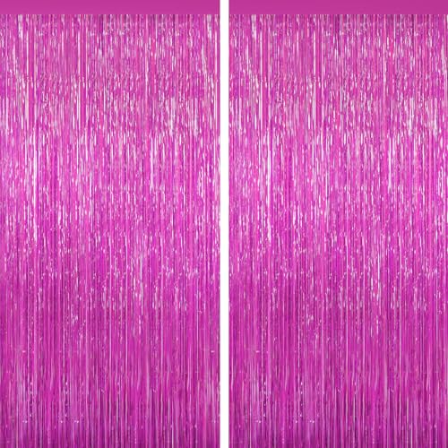 Hot Pink Tinsel Backdrop Foil Fringe Curtains - 2 Packs Door Streamers Backdrop for Birthday Door Decorations, Party Supplies for Bachelorette, Graduation, Christmas, Disco Decor - color: Hot Pink