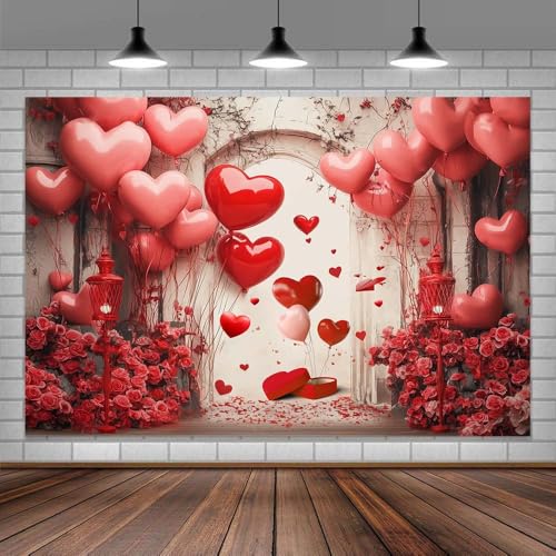 7 x 5 ft Valentine's Photo Backdrop Rose Wall Wedding Bridal Shower Decoration Backdrop Brick Wall Red Rose Love Heart Party Decor Banner Romantic Lover Portrait Props - color: Red2, size: 7x5ft