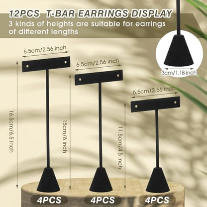 Marsui 12 Pcs Earring Display Set T Bar Earring Display Stand with 3 Heights Earrings Stand for Jewelry Vendors (Black) - color: Black