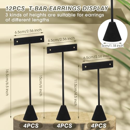Marsui 12 Pcs Earring Display Set T Bar Earring Display Stand with 3 Heights Earrings Stand for Jewelry Vendors (Black) - color: Black