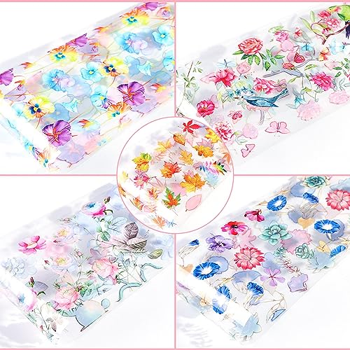 Maple Leaf Nail Foil Transfer Sticker Decals Fall Flowers Nail Art Foil Decals Holographic Autumn Lavender Designs Nail Art Supplies for Thanksgiving Day Women Nail Decorations Films 10 Sheets - style: Maple Leaf
