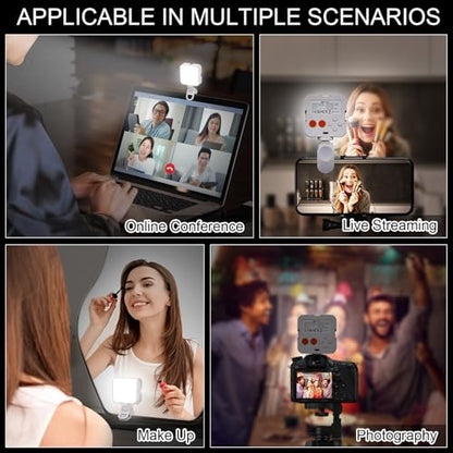ELZO Selfie Light Rechargeable with Clip, 97 LED Portable Phone Lights with Adjustable 10 Color Modes, Up to 6500K CRI 97+, 3 Light Modes for iPhone, IPad, Laptop, TikTok, Makeup, Live Stream, Vlog