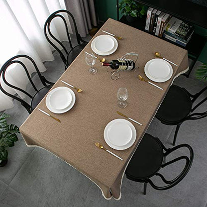 EHouseHome Faux Linen Tablecloth with Lace Trim - Waterproof/Spill Proof/Stain Resistant/Wrinkle Free/Oil Proof - for Banquet, Parties, Dinner,Kitchen,Wedding,Coffee,Holiday,Flax,Rectangle 52x70Inch - color: Flax, size: 70" x 52" (Rectangular)