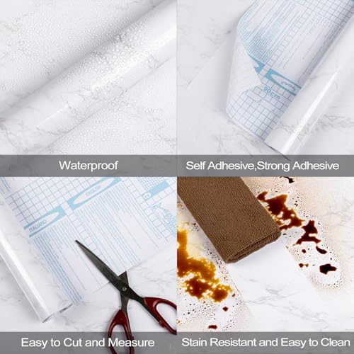 practicalWs Peel and Stick Marble Wallpaper 15.7'' x 472.4'' Marble Contact Paper for Cabinets and Drawers, White Gray Granite Self Adhesive Removable Kitchen Backsplash Vinyl Wall Paper - color: Gray/White, size: 15.7" x 472.4"