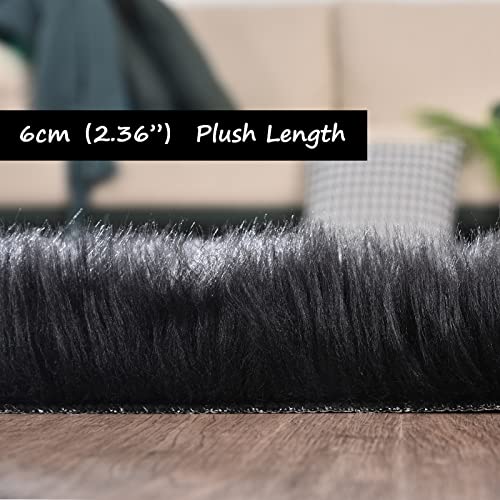 Goolela Black Fluffy Runner Rug 2x6 for Bedroom Faux Sheepksin Fur Fuzzy Furry Bedside Rug Shaggy Plush Soft Sheepskin - color: Black, size: 2' x 6' (Sheepskin)