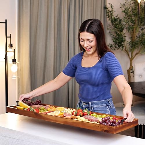 TIDITA Acacia 36 Inch Large Charcuterie Boards for Party with Cheese Knife Set of 4 – Acacia Wood Serving Tray with Handles, Long Charcuterie Board, Wooden Cheese Board - color: Acacia, size: 36" x 12" x 1.5"