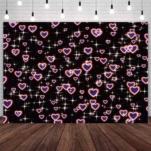 AIBIIN 8x6ft Black Early 2000s Birthday Backdrop Retro Vintage Black Glitter Heart Sweetheart Photography Background 2000s Love Hearts Y2k Birthday Party Decorations Banner Photo Props - color: Black, size: 8x6ft