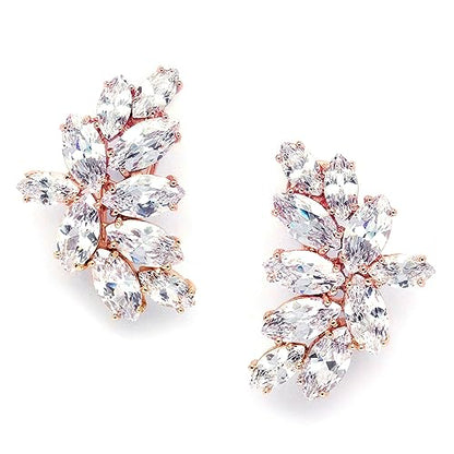 Mariell Clip-On Cubic Zirconia Crystal Bridal Earrings, Marquise Shape CZ Curved Clusters, Women Earrings for Wedding, Bridesmaids, Homecoming, Mother of the Bride - color: Rose Gold Clip On