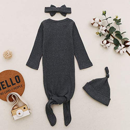 Newborn Cotton Nightgowns Neutral Baby Knotted Sleeper Baby Coming Home Outfit - color: Charcoal Gray