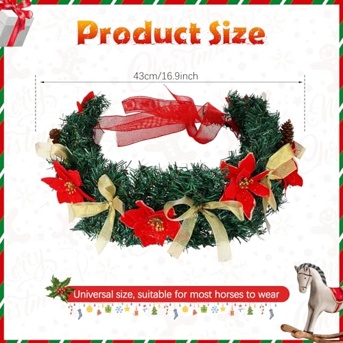 Dingion Christmas Wreath Horse Christmas Horses Neck Garland 16.9 Inches Artificial Outdoor Garland Horse Costume Rustic Farmhouse Decor for Xmas Holiday Party Parades Supplies(Poinsettia Style) - style: Poinsettia Style